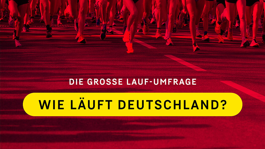 Text auf rotem Hintergrund: "Die grosse Lauf-Umfrage. Wie läuft Deutschland?"