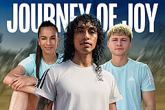 3 runners in front of the Journey of Joy logo © SCC Events